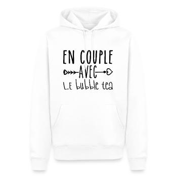 En Couple avec bubble tea, cadeau Fans bubble tea - Sweat à capuche Premium bio Homme - blanc - Devant - Nico (187cm)
