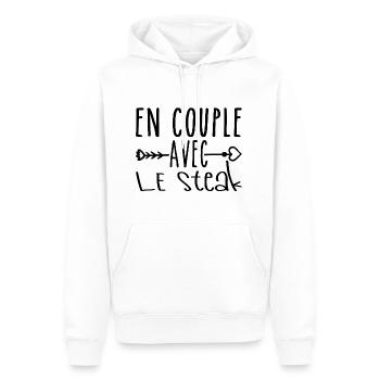 En Couple avec Steak, cadeau Fans de Steak - Sweat à capuche Premium bio Homme - blanc - Devant - Nico (187cm)