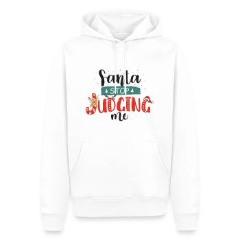 Santa Stop Judging Me - Weihnachtsspruch - Männer Premium Bio Hoodie - Weiß - Vorne - Nico (187cm)