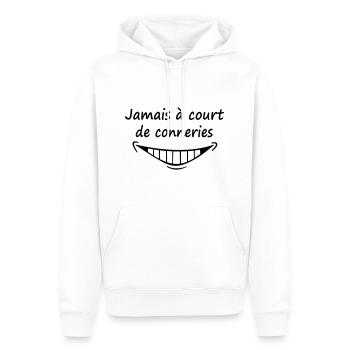 Jamais à Court de Conneries - Sweat à capuche Premium bio Homme - blanc - Devant - Nico (187cm)