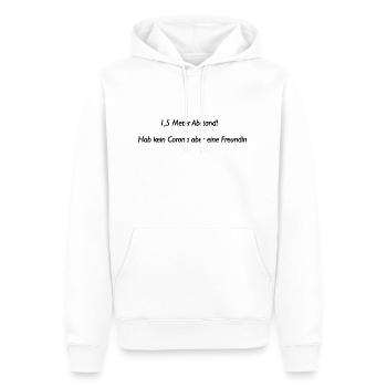1,5m Abstand! Hab kein Corona aber eine Freundin - Männer Premium Bio Hoodie - Weiß - Vorne - Nico (187cm)