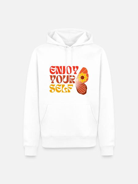 Enjoy Yourself 70ies Style Hippie Schmetterling - Männer Premium Bio Hoodie - Weiß