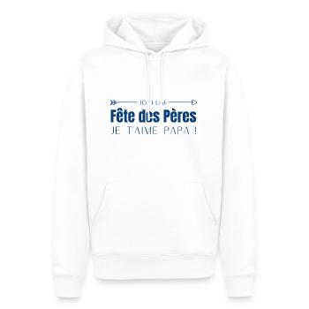 Joyeuse fête des pères - je t’aime papa - Sweat à capuche Premium bio Homme - blanc - Devant - Nico (187cm)