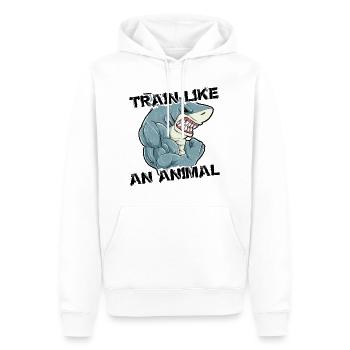 S'entraîner comme un animal | Bodybuilder de forme physique de requin - Sweat à capuche Premium bio Homme - blanc - Devant - Nico (187cm)