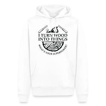 Je transforme le bois en objets - Sweat à capuche Premium bio Homme - blanc - Devant - Nico (187cm)