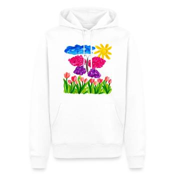 Farbenfroher Schmetterlingsgarten – Sonnenschein & Tulpen - Männer Premium Bio Hoodie - Weiß - Vorne - Nico (187cm)