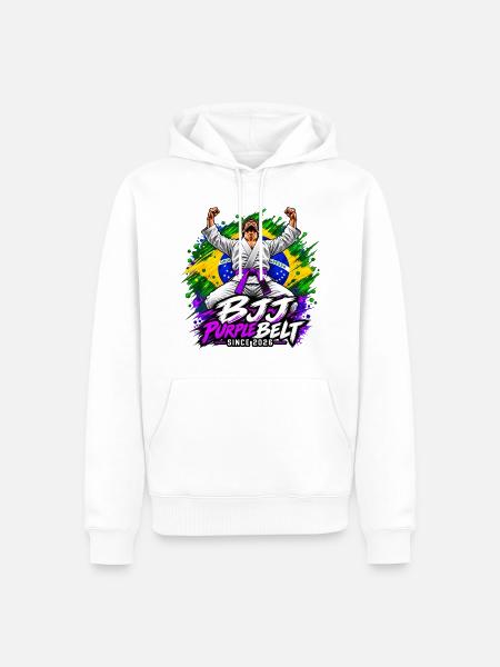 BJJ Lila Gürtel seit 2026 - Männer Premium Bio Hoodie - Weiß