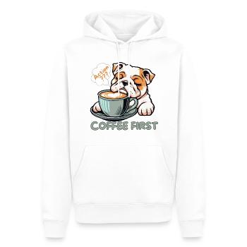 Coffee Bulldog - Men’s Premium Organic Hoodie - white - Front - Nico (187cm)