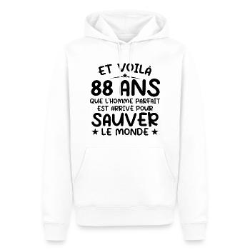88 ans Cadeau anniversaire 88 ans Homme - Sweat à capuche Premium bio Homme - blanc - Devant - Nico (187cm)