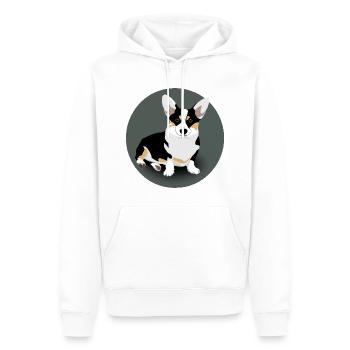 black and white corgi badge - Men’s Premium Organic Hoodie - white - Front - Nico (187cm)