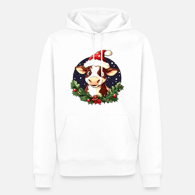 Vache Père Noël - Sweat à capuche Premium bio Homme - blanc