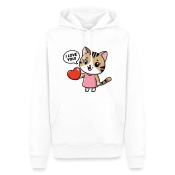 Je t’aime - Chat de dessin animé kawaii - Sweat à capuche Premium bio Homme - blanc - Devant - Nico (187cm)