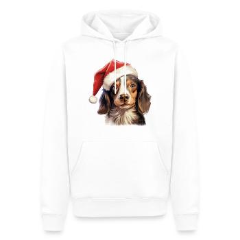 Chien Noël Père Noël chapeau joyeux dogmes laide - Sweat à capuche Premium bio Homme - blanc - Devant - Nico (187cm)
