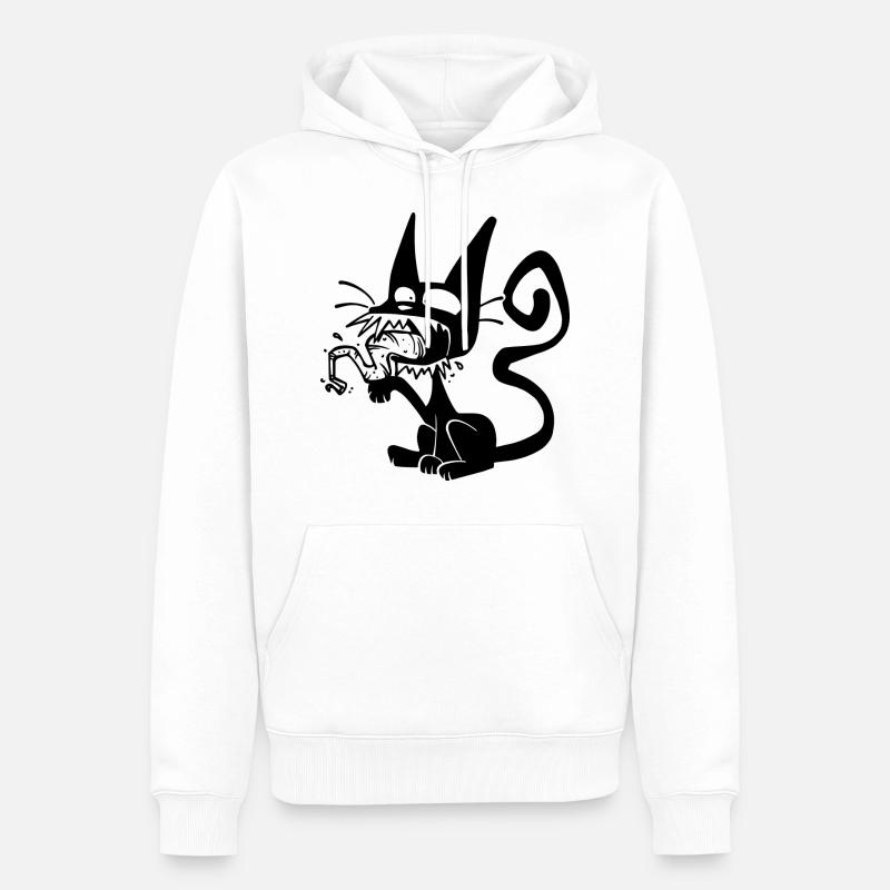 Blaack Cat licking paw - Sweat à capuche Premium bio Homme - blanc