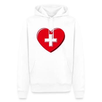 Herz Mit Schweizerkreuz (Schweiz / 3D / 3C) - Männer Premium Bio Hoodie - Weiß - Vorne - Nico (187cm)