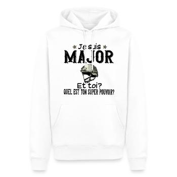 Major Militaire Armée Métier Super Pouvoir - Sweat à capuche Premium bio Homme - blanc - Devant - Nico (187cm)