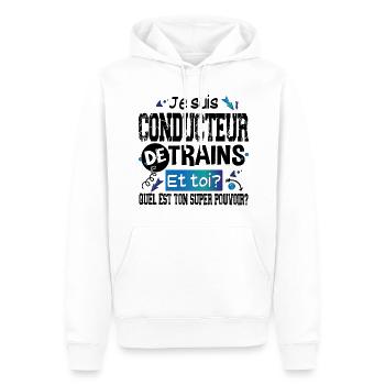 Conducteur de Trains Cadeau Homme Humour Métier - Sweat à capuche Premium bio Homme - blanc - Devant - Nico (187cm)