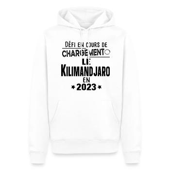 2023 Kilimandjaro Montagne Tanzanie Afrique - Sweat à capuche Premium bio Homme - blanc - Devant - Nico (187cm)