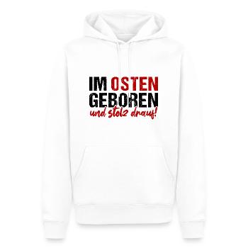 Im Osten Geboren Und Stolz Drauf! DDR Ossi Motto - Männer Premium Bio Hoodie - Weiß - Vorne - Nico (187cm)