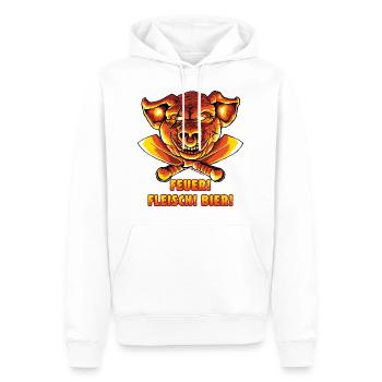 BBQ - Grill Schwein Feuer Fleisch und Bier - Top - Männer Premium Bio Hoodie - Weiß - Vorne - Nico (187cm)
