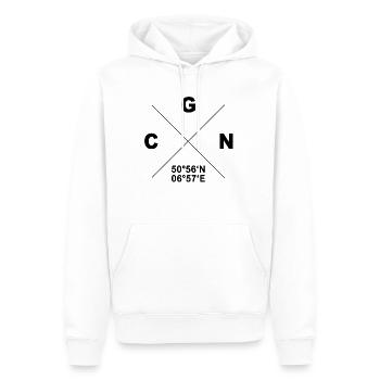 CGN Heimatstadt Koordinaten Geschenk Köln Kölle - Männer Premium Bio Hoodie - Weiß - Vorne - Nico (187cm)