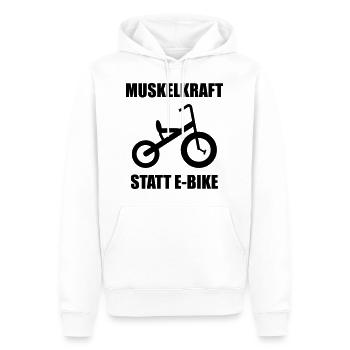 Dreirad "Muskelkraft statt E-Bike" - Männer Premium Bio Hoodie - Weiß - Vorne - Nico (187cm)