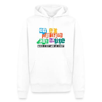 On est plusieurs dans ma tête mais c'est moi le... - Sweat à capuche Premium bio Homme - blanc - Devant - Nico (187cm)