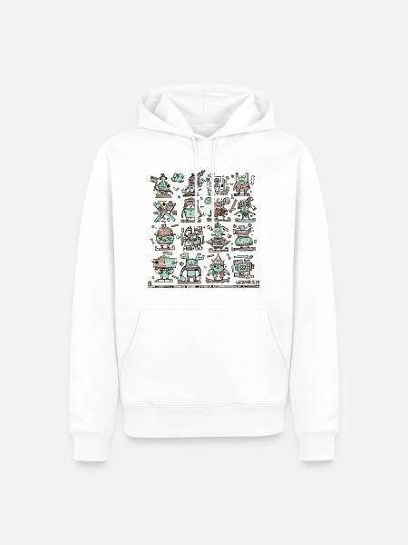 Kunterbunte Doodle-Roboterwelt - Männer Premium Bio Hoodie - Weiß