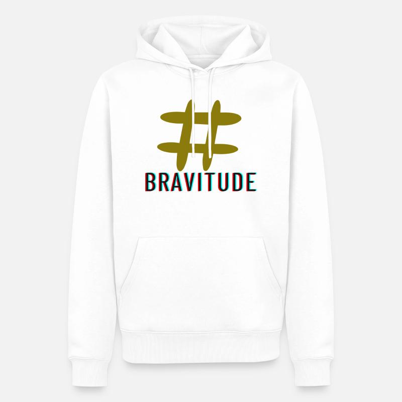 Slogan de l’étiquette de trappe Bravitude - Sweat à capuche Premium bio Homme - blanc