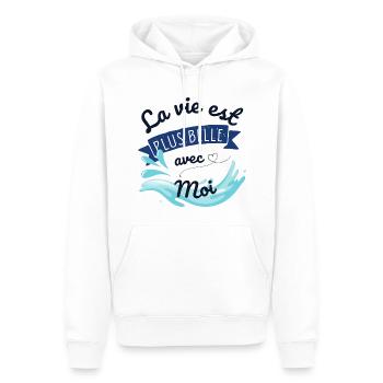 LA VIE EST PLUS BELLE AVEC MOI - Sweat à capuche Premium bio Homme - blanc - Devant - Nico (187cm)