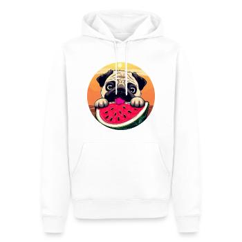 Pug with melon at sunset, summer - Men’s Premium Organic Hoodie - white - Front - Nico (187cm)