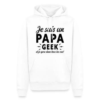 Papa GEEK - Sweat à capuche Premium bio Homme - blanc - Devant - Nico (187cm)