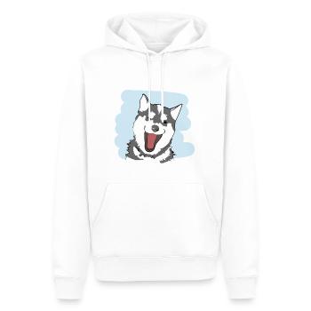 Conception d’illustration « Husky Kisses » - Sweat à capuche Premium bio Homme - blanc - Devant - Nico (187cm)