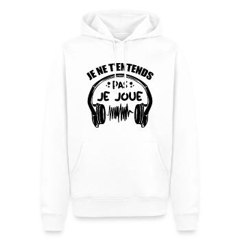 Je Ne T'entends Pas Je Joue - Sweat à capuche Premium bio Homme - blanc - Devant - Nico (187cm)