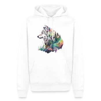 Wolf Wolf’s Head Nature Wilderness Forest Trees Art - Sweat à capuche Premium bio Homme - blanc - Devant - Nico (187cm)