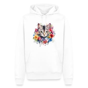Katze Blumen Aquarell Zeichnung Kunst Bunt Floral - Männer Premium Bio Hoodie - Weiß - Vorne - Nico (187cm)