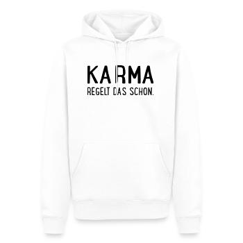 Karma regelt das schon - Männer Premium Bio Hoodie - Weiß - Vorne - Nico (187cm)