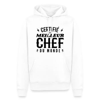 Certifié Meilleur Chef du Monde | Cadeau Chef - Sweat à capuche Premium bio Homme - blanc - Devant - Nico (187cm)