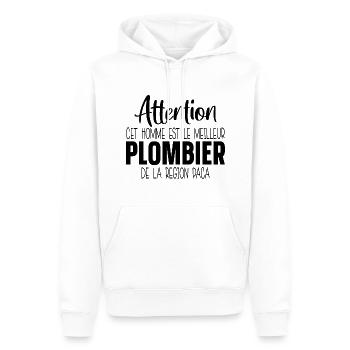 Plombier Région PACA Cadeau Homme Papa Père - Sweat à capuche Premium bio Homme - blanc - Devant - Nico (187cm)