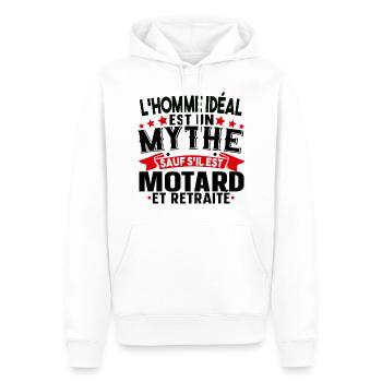 Retraité Motard Moto Papy Retraite Humour Cadeau - Sweat à capuche Premium bio Homme - blanc - Devant - Nico (187cm)