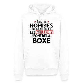 Boxe Boxeur Sport Combat Citations Humour Noël - Sweat à capuche Premium bio Homme - blanc - Devant - Nico (187cm)