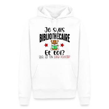 Bibliothécaire Bibliothèque Métier Livre Humour - Sweat à capuche Premium bio Homme - blanc - Devant - Nico (187cm)