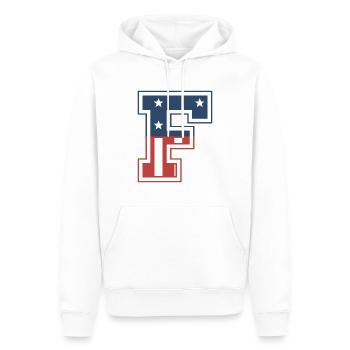 Lettre F États-Unis - Sweat à capuche Premium bio Homme - blanc - Devant - Nico (187cm)