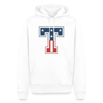 Lettre T États-Unis - Sweat à capuche Premium bio Homme - blanc - Devant - Nico (187cm)