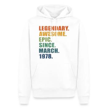 45e anniversaire, mars 1978, 45e anniversaire - Sweat à capuche Premium bio Homme - blanc - Devant - Nico (187cm)
