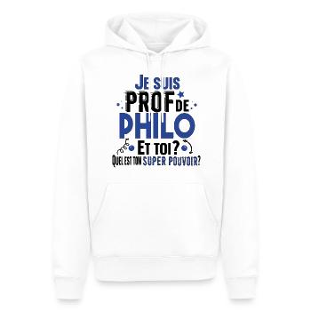 Philo Philosophie Prof Professeur Collège Lycée - Sweat à capuche Premium bio Homme - blanc - Devant - Nico (187cm)