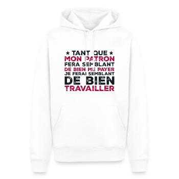 Citation Travail Collègue Humour - Sweat à capuche Premium bio Homme - blanc - Devant - Nico (187cm)
