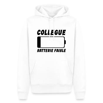 Collègue Fatigué Cadeau Humour Batterie Faible - Sweat à capuche Premium bio Homme - blanc - Devant - Nico (187cm)