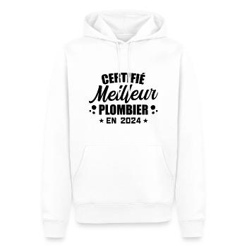 certifié meilleur plombier en 2024 - Sweat à capuche Premium bio Homme - blanc - Devant - Nico (187cm)