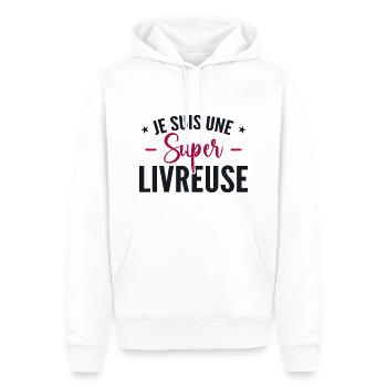 Une Super Livreuse - Cadeau Livreuse - Sweat à capuche Premium bio Homme - blanc - Devant - Nico (187cm)